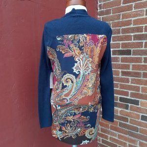 Chico's Paisley Print Back Open Cardigan Lightweight Sweater NEW Small